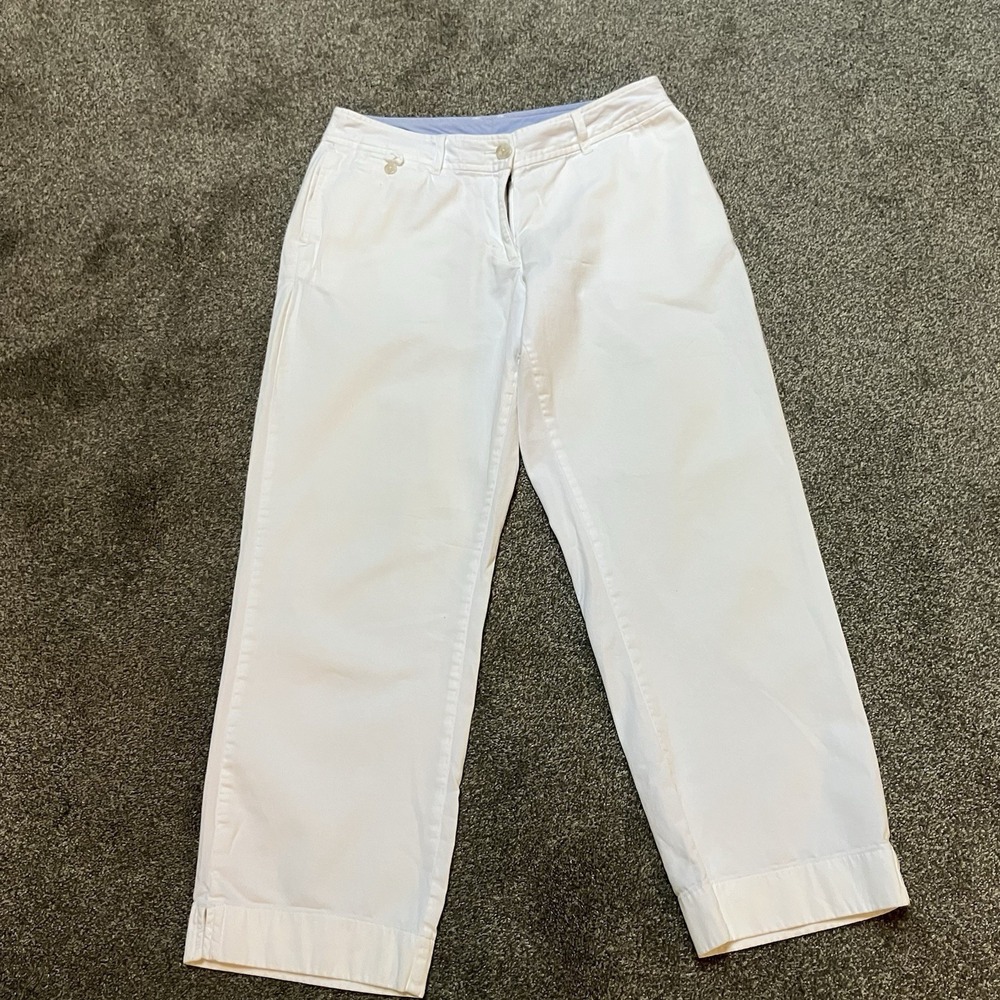 L L BEAN Favorite Fit Straight 100% Cotton Pants White Size 10 Reg 10R Women's